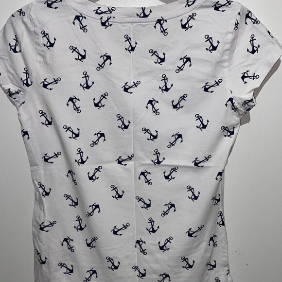 Cable & Gauge Top Women's Small White Blue Anchor Nautical Short Sleeve V-Neck - Picture 5 of 7